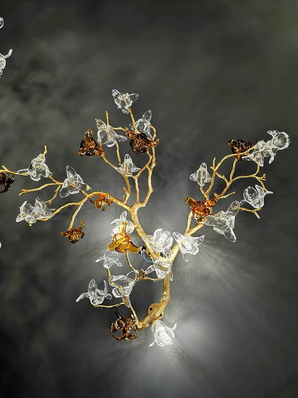 Designer Favorite Brass Branch Chandelier with Artistic Flower Glass for Dining Room Living Room and Kitchen Island-Chandeliers-Wall Light/W21.65"*H19.7"-Warm Light-Arialamps