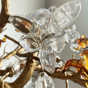 Designer Favorite Brass Branch Chandelier with Artistic Flower Glass for Dining Room Living Room and Kitchen Island-Chandeliers-Arialamps