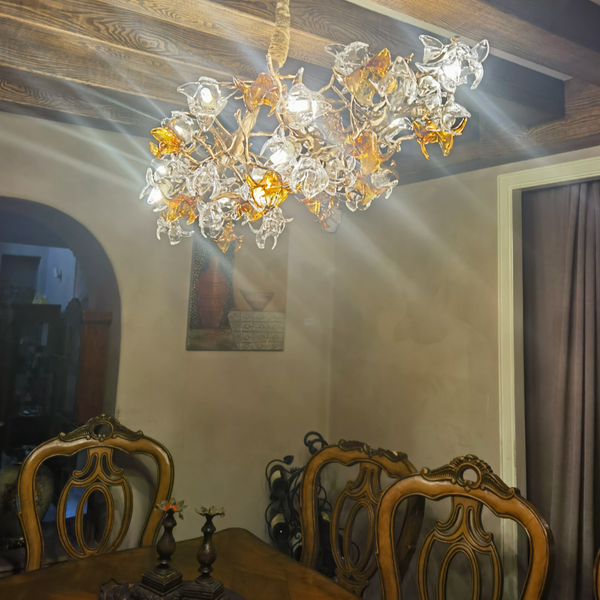 Designer Favorite Brass Branch Chandelier with Artistic Flower Glass for Dining Room Living Room and Kitchen Island-Chandeliers-Arialamps