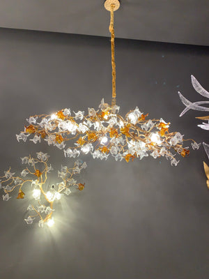 Designer Favorite Brass Branch Chandelier with Artistic Flower Glass for Dining Room Living Room and Kitchen Island-Chandeliers-Arialamps