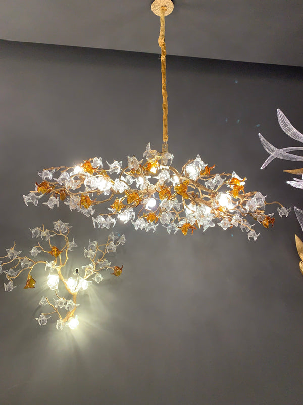 Designer Favorite Brass Branch Chandelier with Artistic Flower Glass for Dining Room Living Room and Kitchen Island-Chandeliers-Arialamps