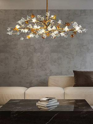 Designer Favorite Brass Branch Chandelier with Artistic Flower Glass for Dining Room Living Room and Kitchen Island-Chandeliers-Arialamps