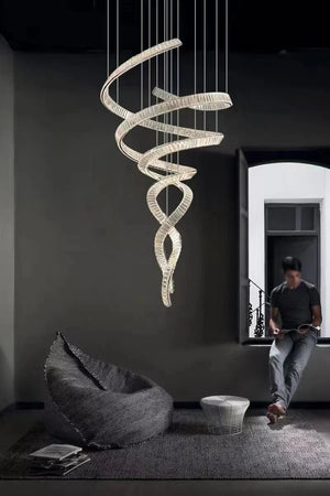 Designer Foyer Living Room Ceiling Light Fixture Stylish Spiral Crystal Chandelier for Hotel Entrance - Arialamps
