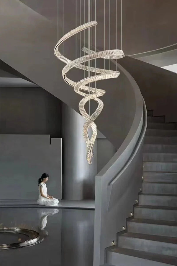 Designer Foyer Living Room Ceiling Light Fixture Stylish Spiral Crystal Chandelier for Hotel Entrance - Arialamps