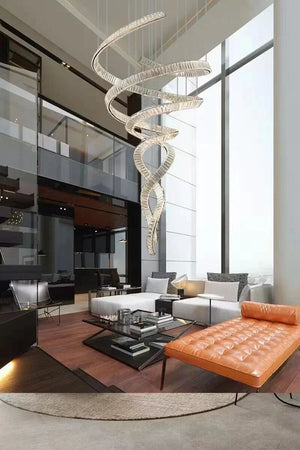 Designer Foyer Living Room Ceiling Light Fixture Stylish Spiral Crystal Chandelier for Hotel Entrance - Arialamps