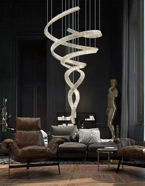 Designer Foyer Living Room Ceiling Light Fixture Stylish Spiral Crystal Chandelier for Hotel Entrance - Arialamps