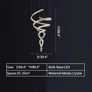 Designer Foyer Living Room Ceiling Light Fixture Stylish Spiral Crystal Chandelier for Hotel Entrance - Arialamps