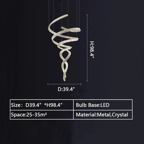 Designer Foyer Living Room Ceiling Light Fixture Stylish Spiral Crystal Chandelier for Hotel Entrance - Arialamps