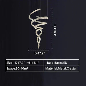 Designer Foyer Living Room Ceiling Light Fixture Stylish Spiral Crystal Chandelier for Hotel Entrance - Arialamps