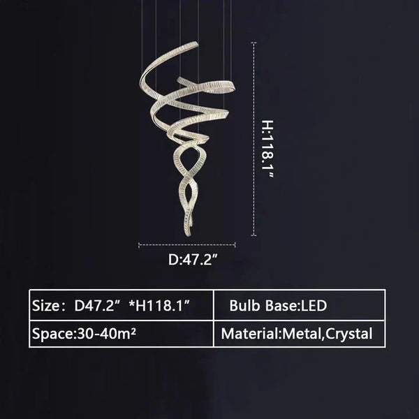 Designer Foyer Living Room Ceiling Light Fixture Stylish Spiral Crystal Chandelier for Hotel Entrance - Arialamps