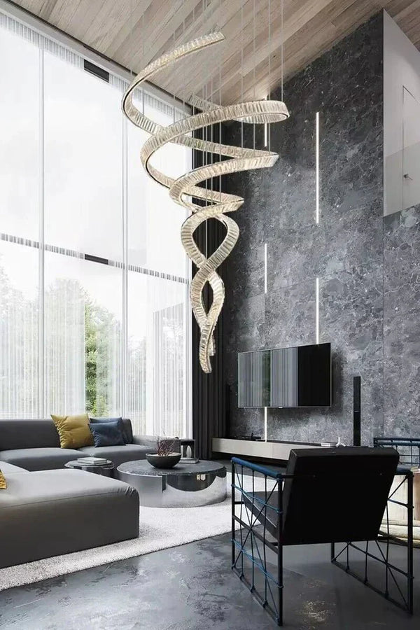 Designer Foyer Living Room Ceiling Light Fixture Stylish Spiral Crystal Chandelier for Hotel Entrance - Arialamps