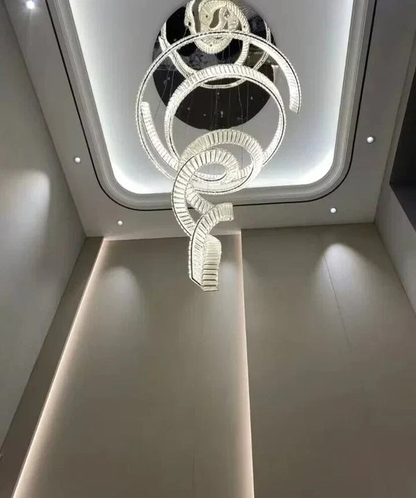 Designer Foyer Living Room Ceiling Light Fixture Stylish Spiral Crystal Chandelier for Hotel Entrance - Arialamps