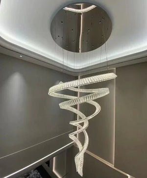 Designer Foyer Living Room Ceiling Light Fixture Stylish Spiral Crystal Chandelier for Hotel Entrance - Arialamps