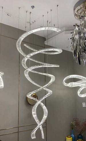 Designer Foyer Living Room Ceiling Light Fixture Stylish Spiral Crystal Chandelier for Hotel Entrance - Arialamps