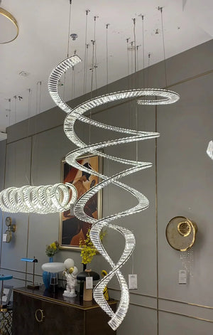Designer Foyer Living Room Ceiling Light Fixture Stylish Spiral Crystal Chandelier for Hotel Entrance - Arialamps