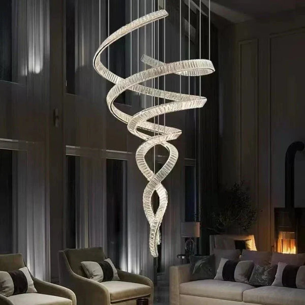 Designer Foyer Living Room Ceiling Light Fixture Stylish Spiral Crystal Chandelier for Hotel Entrance - Arialamps
