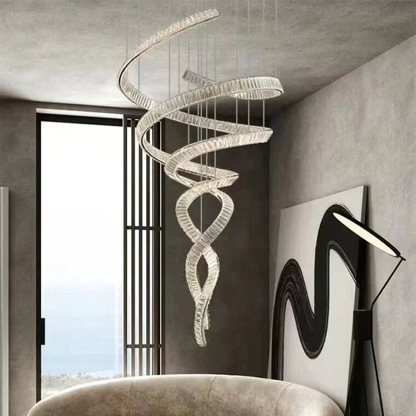 Designer Foyer Living Room Ceiling Light Fixture Stylish Spiral Crystal Chandelier for Hotel Entrance - Arialamps