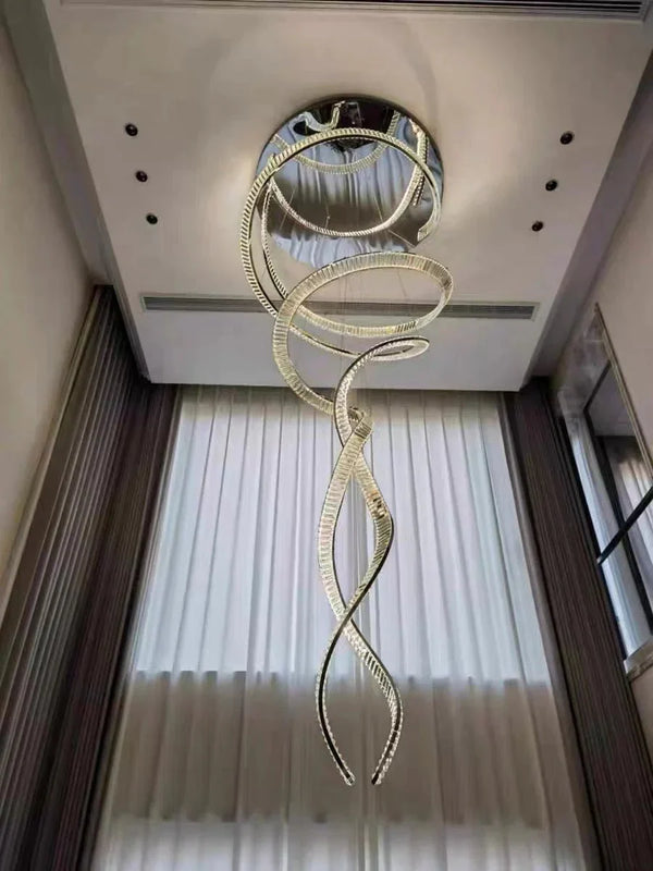 Designer Foyer Living Room Ceiling Light Fixture Stylish Spiral Crystal Chandelier for Hotel Entrance - Arialamps