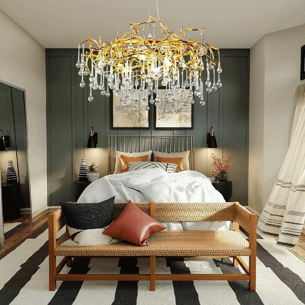 Doris Crystal Round Branch Chandelier 23.5"D Gold-Chandelier-Arialamps