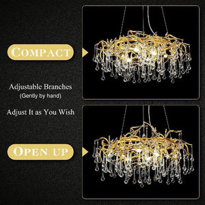 Doris Crystal Round Branch Chandelier 23.5"D Gold-Chandelier-Arialamps