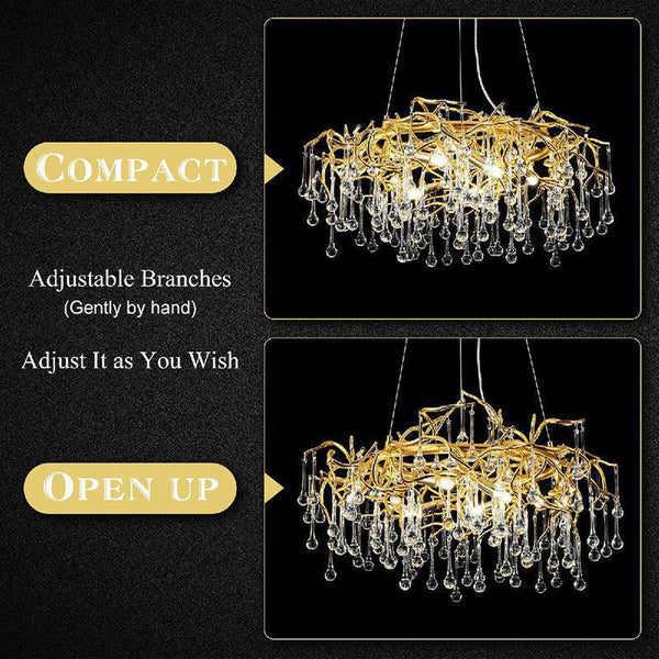 Doris Crystal Round Branch Chandelier 23.5"D Gold-Chandelier-Arialamps