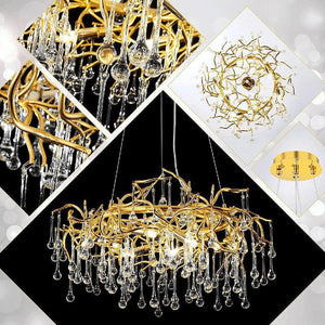 Doris Crystal Round Branch Chandelier 23.5"D Gold-Chandelier-Arialamps