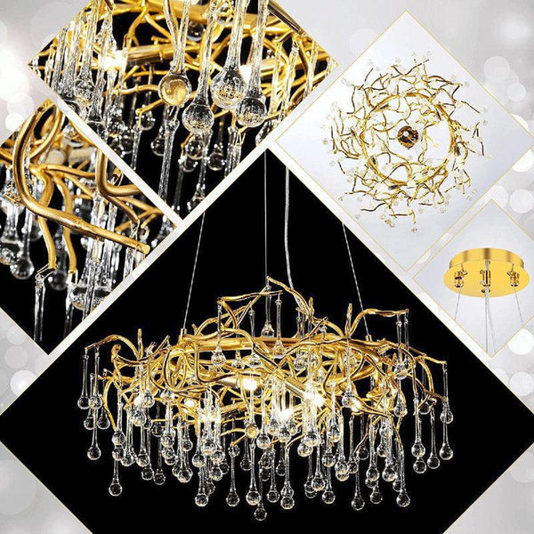 Doris Crystal Round Branch Chandelier 23.5"D Gold-Chandelier-Arialamps
