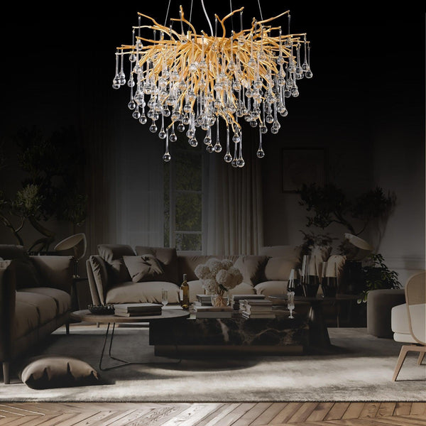 Doris Rain Branch Chandelier 23.5"D Gold-Chandelier-Arialamps