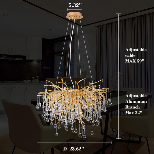 Doris Rain Branch Chandelier 23.5"D Gold-Chandelier-Arialamps