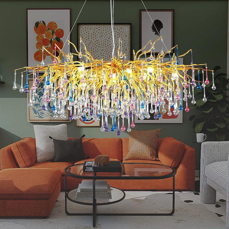 Doris Rain Crystal Branch Chandelier 54"L-Chandelier-Arialamps