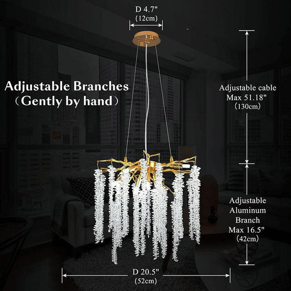 Doris White Crystal Branch Chandelier 20.5"D-Chandelier-Arialamps