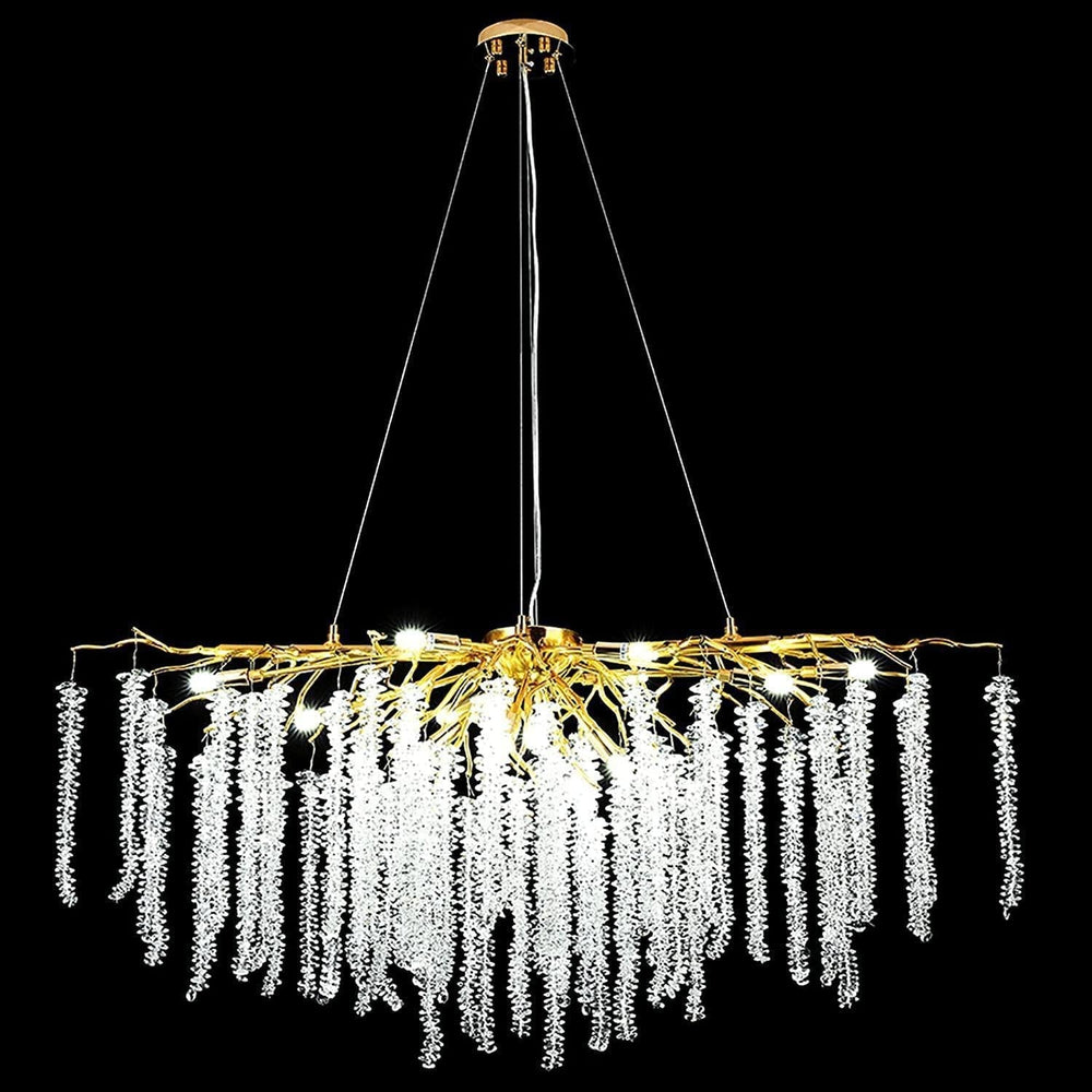 Doris White Crystal Branch Round Chandelier D20.5" L45"-Chandelier-Arialamps