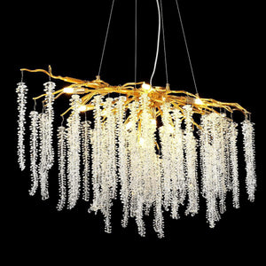 Doris White Crystal Rectangle Branch Chandelier Gold 45"L-Chandelier-Arialamps