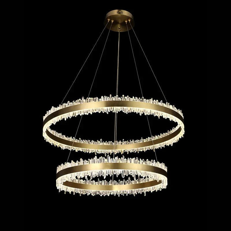 Double Round Rings Quartz Crystal Chandelier Hanging Modern Chandelier for Living Room - Arialamps