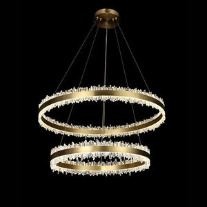 Double Round Rings Quartz Crystal Chandelier Hanging Modern Chandelier for Living Room - Arialamps