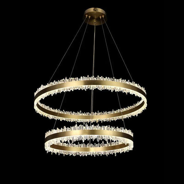 Double Round Rings Quartz Crystal Chandelier Hanging Modern Chandelier for Living Room - Arialamps