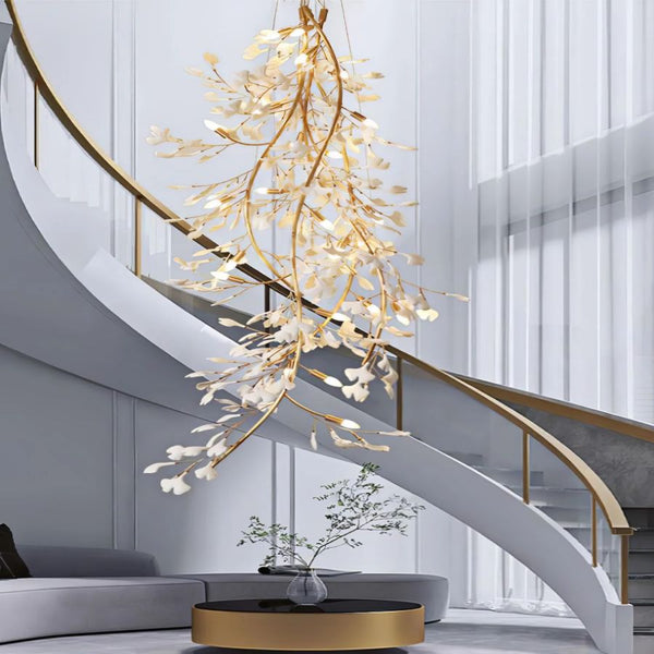 Drooping Ceramic Ginkgo Leaf Chandelier-chandeliers for dining room,chandeliers for stairways,chandeliers for foyer,chandeliers for bedrooms,chandeliers for kitchen,chandeliers for living room-Arialamps