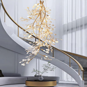 Drooping Ceramic Ginkgo Leaf Chandelier-chandeliers for dining room,chandeliers for stairways,chandeliers for foyer,chandeliers for bedrooms,chandeliers for kitchen,chandeliers for living room-Arialamps