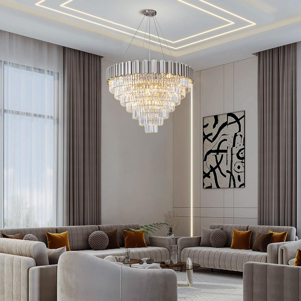 Elegant 7‑Tier 39" Silver Crystal Chandelier – 21‑Light Luxury K9 Fixture