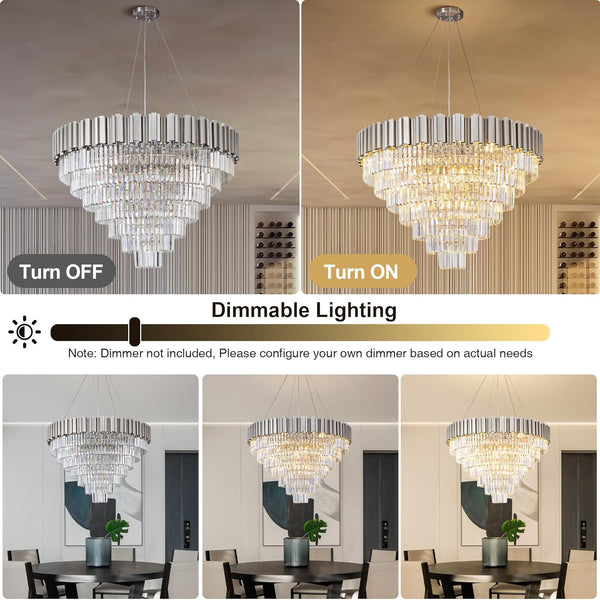 Elegant 7‑Tier 39" Silver Crystal Chandelier – 21‑Light Luxury K9 Fixture
