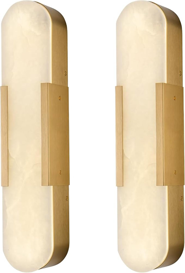 Elegant Alabaster Wall Sconces Set of Two with Brass Finish, 19.7''