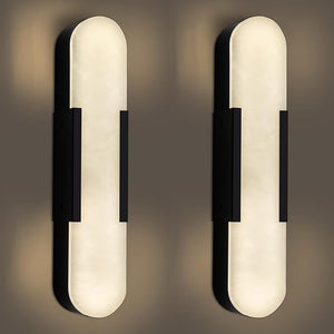 Elegant Black Alabaster Marble Wall Sconce Set of 2