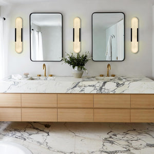 Elegant Black Alabaster Marble Wall Sconce Set of 2