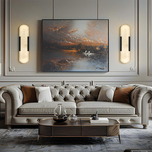 Elegant Black Alabaster Marble Wall Sconce Set of 2