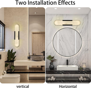 Elegant Black Alabaster Marble Wall Sconce Set of 2