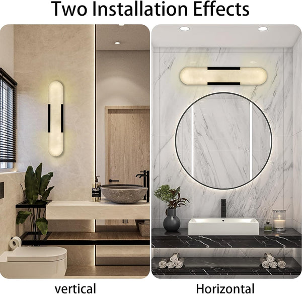 Elegant Black Alabaster Marble Wall Sconce Set of 2