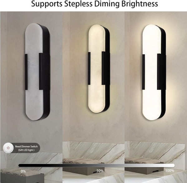 Elegant Black Alabaster Marble Wall Sconce Set of 2