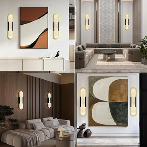 Elegant Black Alabaster Marble Wall Sconce Set of 2