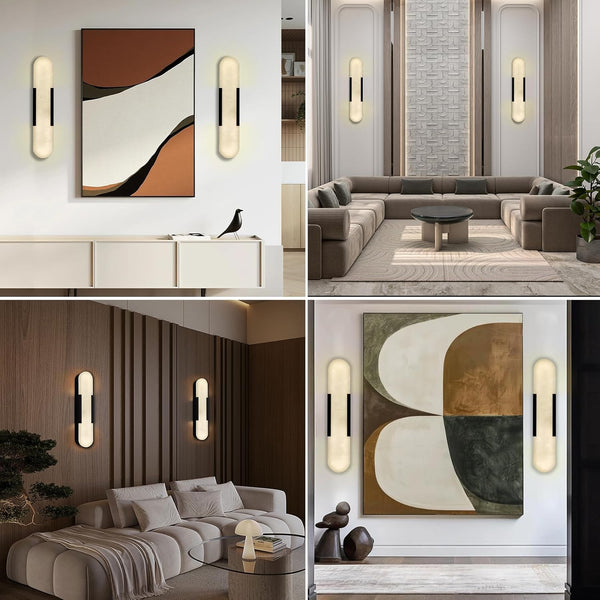 Elegant Black Alabaster Marble Wall Sconce Set of 2