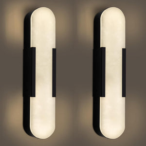 Elegant Black Alabaster Marble Wall Sconce Set of 2